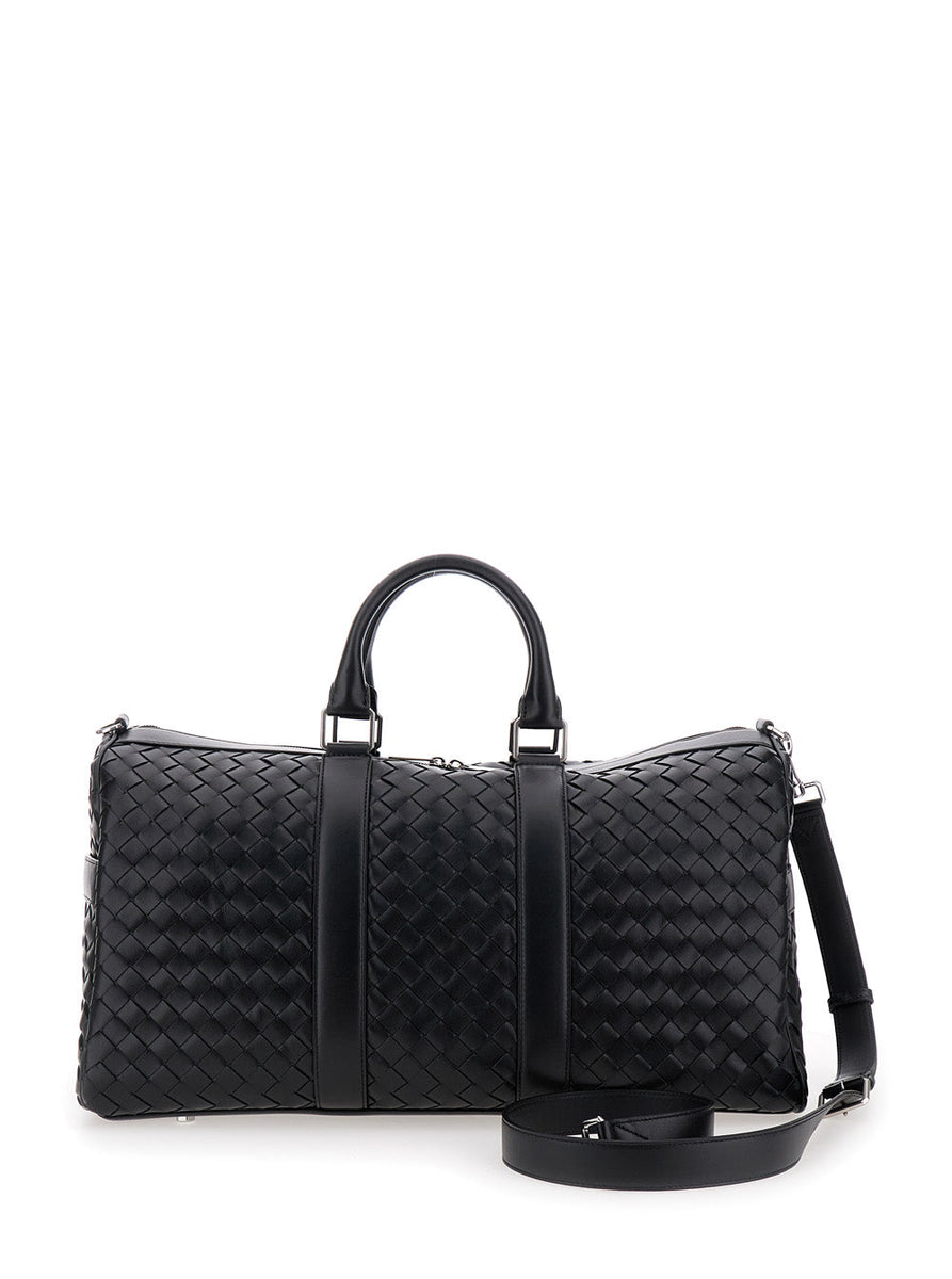 Bottega Veneta Bags? Bottega Veneta Men Black Travel Bag With Intrecciato Motif And Shoulder Strap In Leather Man Luxury Designer Leather Handbag