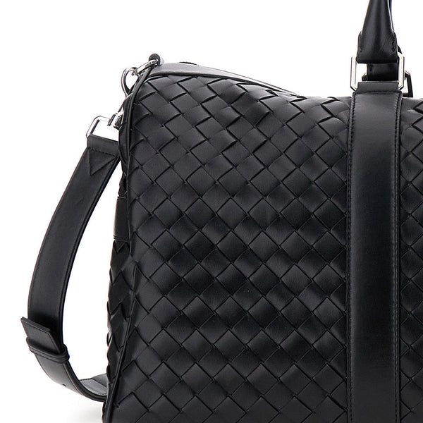 Bottega Veneta Bags? Bottega Veneta Men Black Travel Bag With Intrecciato Motif And Shoulder Strap In Leather Man Premium Designer Shoulder Bag
