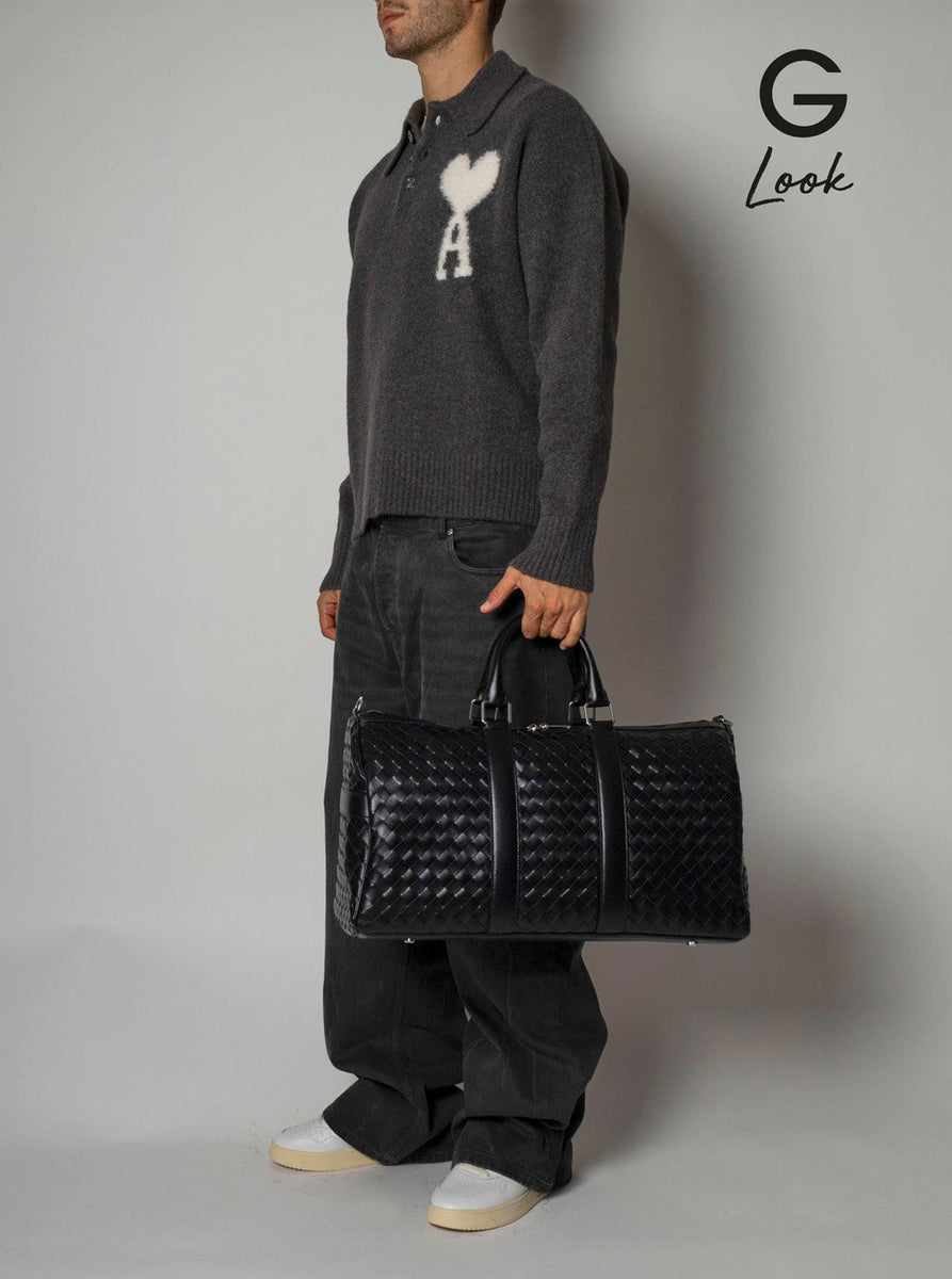 Bottega Veneta Bags? Bottega Veneta Men Black Travel Bag With Intrecciato Motif And Shoulder Strap In Leather Man Luxury Designer Leather Handbag