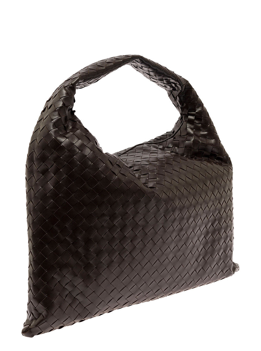 Bottega Veneta Bags? Bottega Veneta Women 'Hop Large' Brown Shoulder Bag With Intreccio Motif In Leather Woman Elegant Everyday Designer Handbag