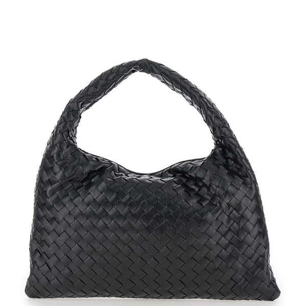 Bottega Veneta Bags? Bottega Veneta Women 'Hop Small' Black Shoulder Bag With Intreccio Motif In Leather Woman Premium Designer Shoulder Bag