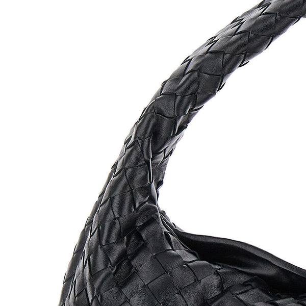 Bottega Veneta Bags? Bottega Veneta Women 'Hop Small' Black Shoulder Bag With Intreccio Motif In Leather Woman Premium Designer Shoulder Bag