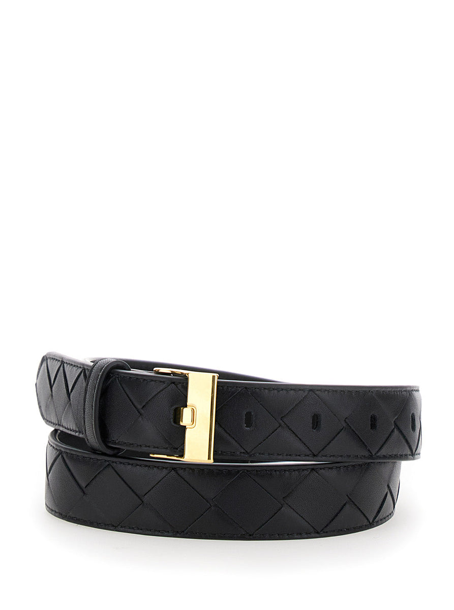 Bottega Veneta Belts? Bottega Veneta Women Black Belt With All-Over Intreccio Motif In Leather Woman Classic Everyday Designer Belt