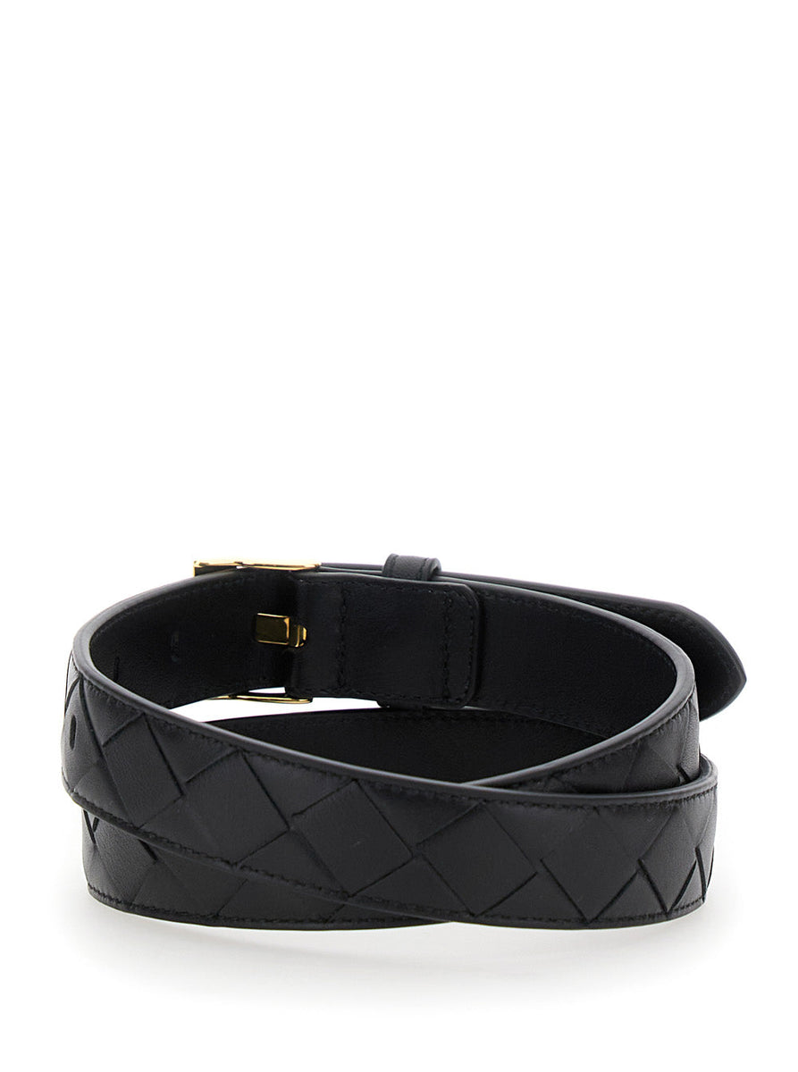 Bottega Veneta Belts? Bottega Veneta Women Black Belt With All-Over Intreccio Motif In Leather Woman Classic Everyday Designer Belt