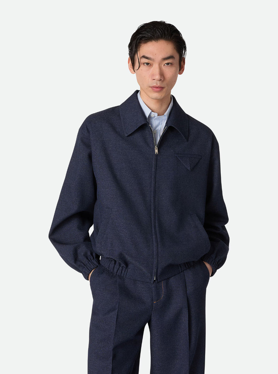Bottega Veneta Jackets? Bottega Veneta Men Blue Jacket With Classic Collar And Front Zip Closure In Wool Man Premium Casual Designer Jacket
