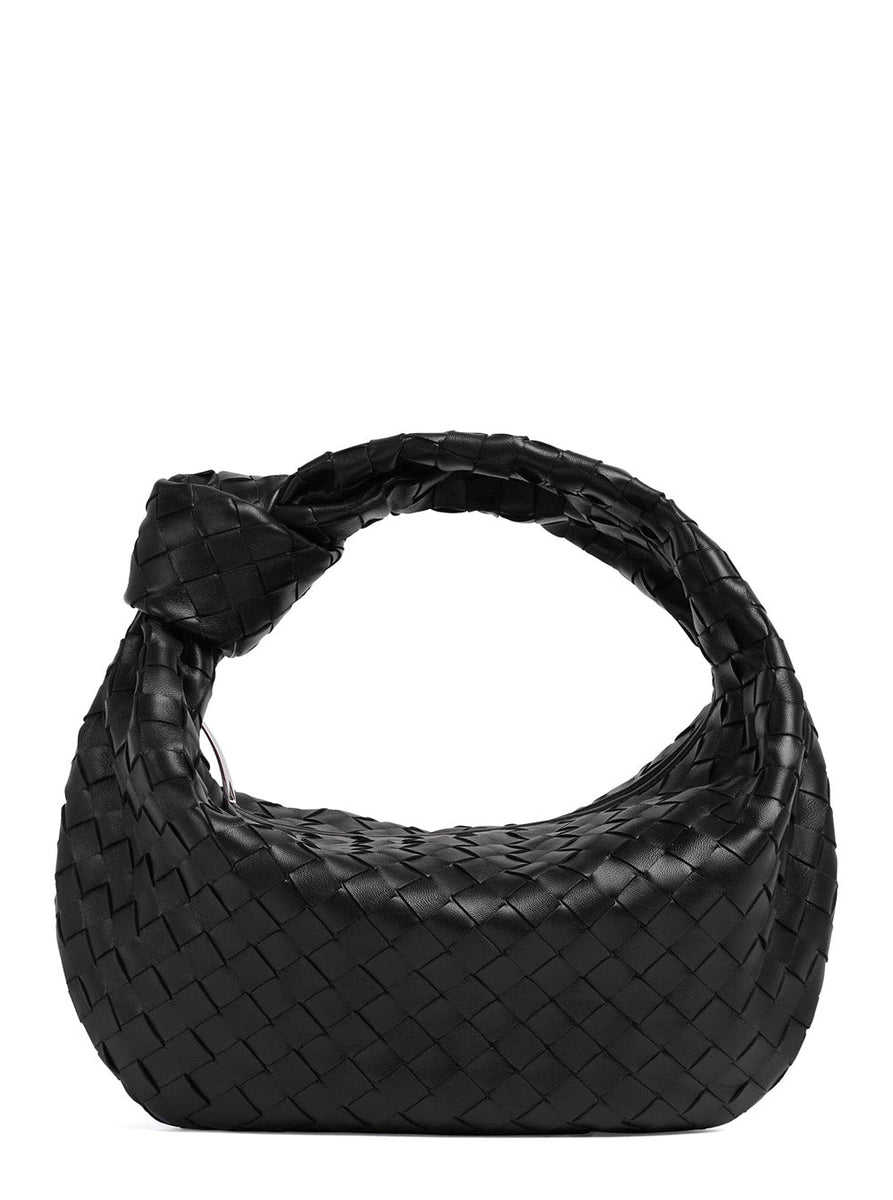 Bottega Veneta Bags? Bottega Veneta Women 'Jodie' Black Small Shoulder Bag With Knot Detail And Intrecciato Motif In Leather Woman Premium Designer Shoulder Bag