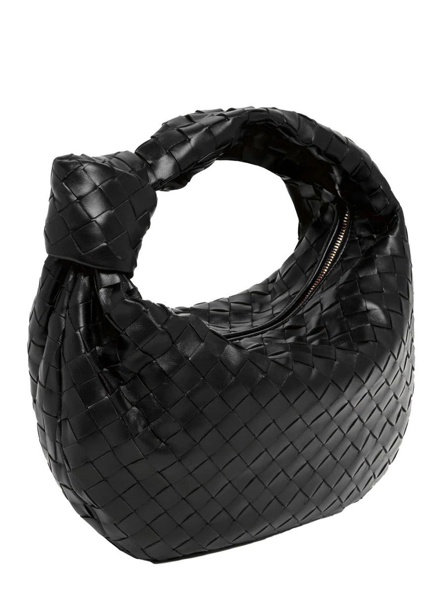 Bottega Veneta Bags? Bottega Veneta Women 'Jodie' Black Small Shoulder Bag With Knot Detail And Intrecciato Motif In Leather Woman Premium Designer Shoulder Bag