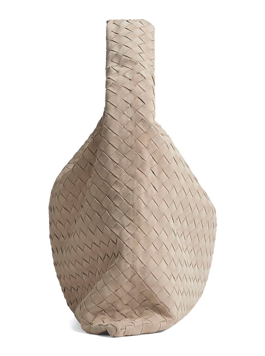 Bottega Veneta Bags? Bottega Veneta Women 'Hop' Beige Large Shoulder Bag With Intrecciato Motif And Magnetic Closure In Suede Woman Premium Designer Shoulder Bag