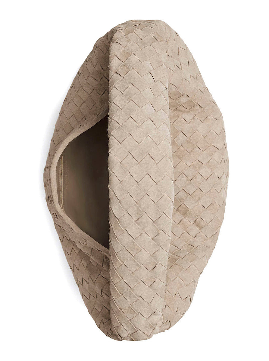 Bottega Veneta Bags? Bottega Veneta Women 'Hop' Beige Large Shoulder Bag With Intrecciato Motif And Magnetic Closure In Suede Woman Premium Designer Shoulder Bag