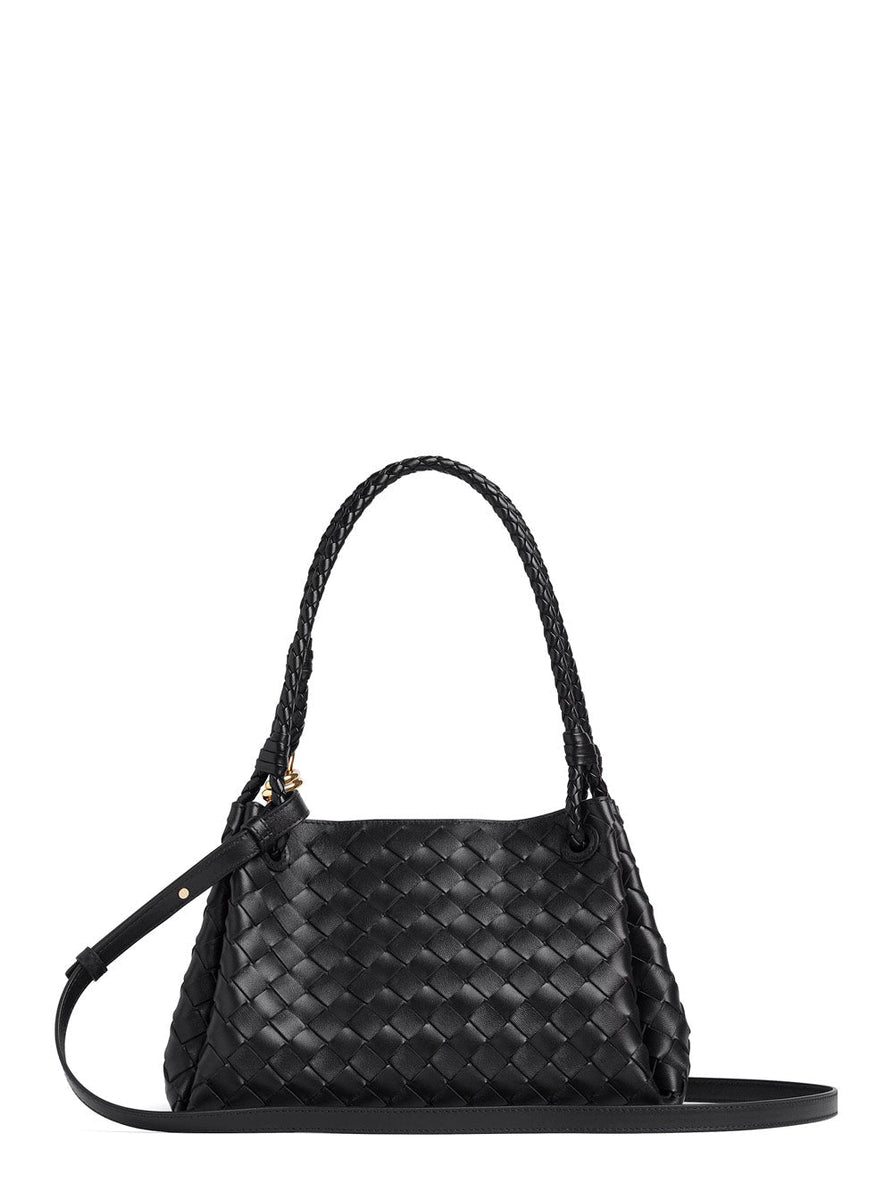 Bottega Veneta Bags? Bottega Veneta Women 'Parachutte' Black Shoulder Bag With Knot Detail And Intrecciato Motif In Leather Woman Premium Designer Shoulder Bag