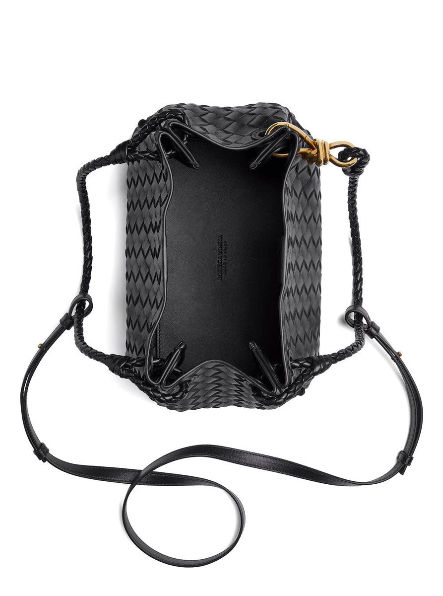 Bottega Veneta Bags? Bottega Veneta Women 'Parachutte' Black Shoulder Bag With Knot Detail And Intrecciato Motif In Leather Woman Premium Designer Shoulder Bag