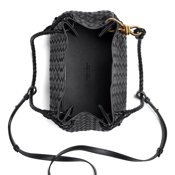 Bottega Veneta Bags? Bottega Veneta Women 'Parachutte' Black Shoulder Bag With Knot Detail And Intrecciato Motif In Leather Woman Premium Designer Shoulder Bag