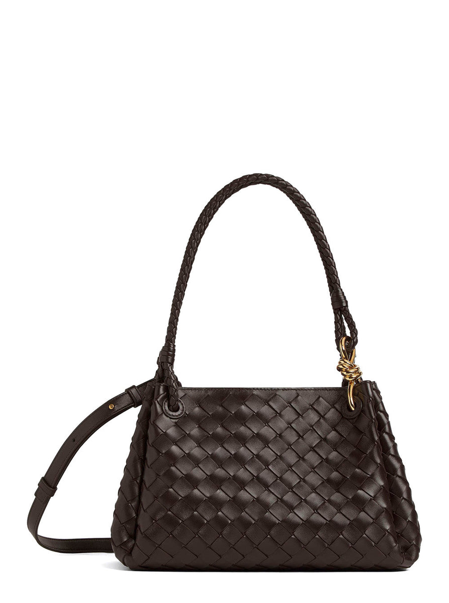 Bottega Veneta Bags? Bottega Veneta Women 'Parachutte' Brown Shoulder Bag With Knot Detail And Intrecciato Motif In Leather Woman Elegant Everyday Designer Handbag