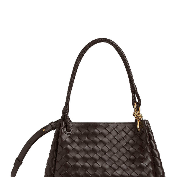 Bottega Veneta Bags? Bottega Veneta Women 'Parachutte' Brown Shoulder Bag With Knot Detail And Intrecciato Motif In Leather Woman Elegant Everyday Designer Handbag