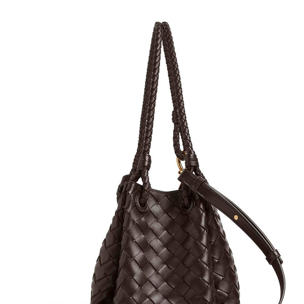 Bottega Veneta Bags? Bottega Veneta Women 'Parachutte' Brown Shoulder Bag With Knot Detail And Intrecciato Motif In Leather Woman Elegant Everyday Designer Handbag