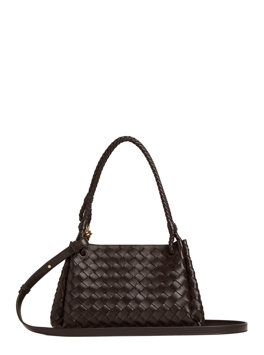 Bottega Veneta Bags? Bottega Veneta Women 'Parachutte' Brown Shoulder Bag With Knot Detail And Intrecciato Motif In Leather Woman Elegant Everyday Designer Handbag
