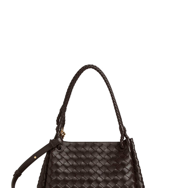 Bottega Veneta Bags? Bottega Veneta Women 'Parachutte' Brown Shoulder Bag With Knot Detail And Intrecciato Motif In Leather Woman Elegant Everyday Designer Handbag