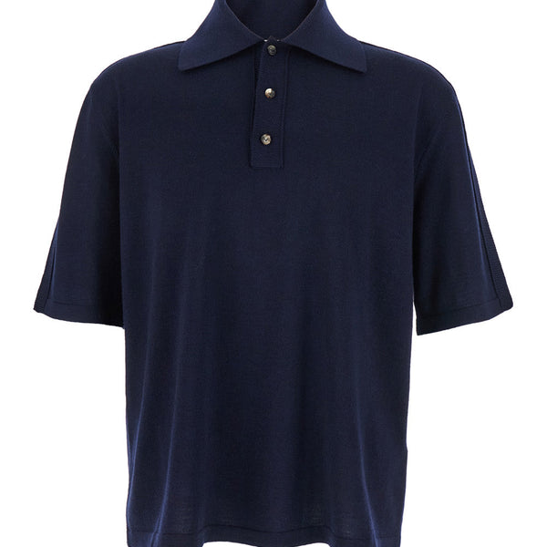 Bottega Veneta Polo Shirts? Bottega Veneta Men Blue Polo Shirt With Classic Collar And Front Button Closure In Wool Man Premium Everyday Polo Shirt