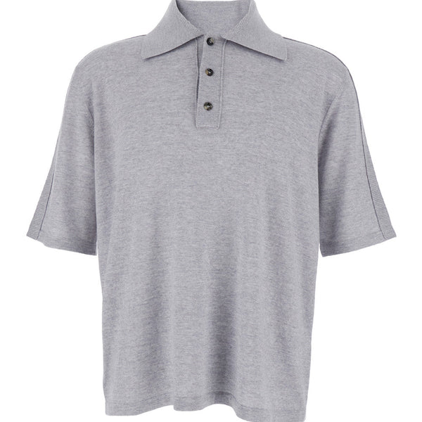 Bottega Veneta Polo Shirts? Bottega Veneta Men Grey Polo Shirt With Classic Collar And Front Button Closure In Wool Man Classic Designer Cotton Polo Shirt