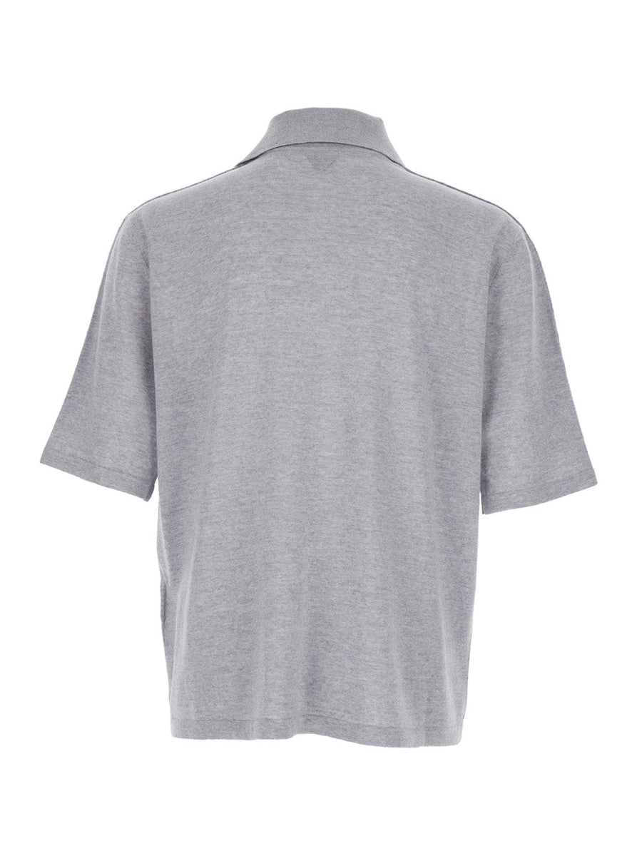 Bottega Veneta Polo Shirts? Bottega Veneta Men Grey Polo Shirt With Classic Collar And Front Button Closure In Wool Man Premium Everyday Polo Shirt