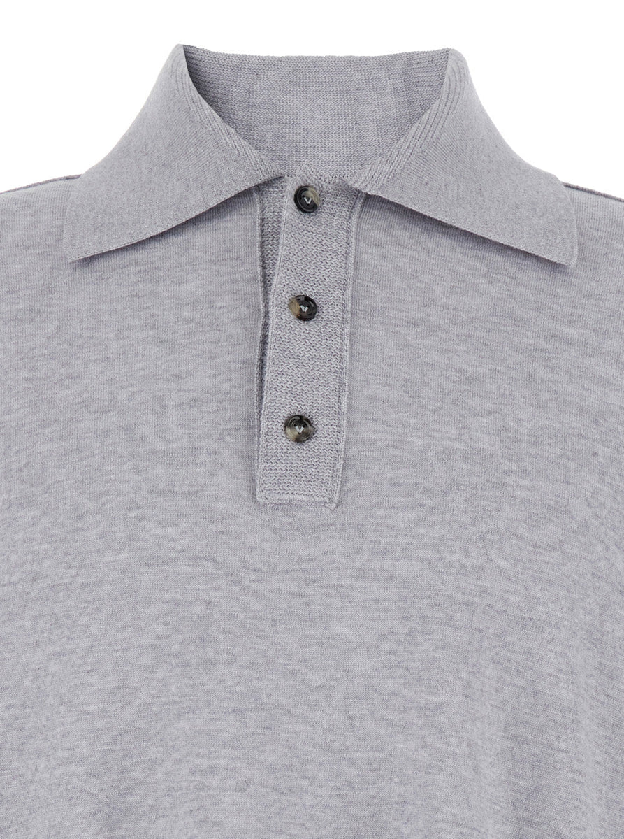 Bottega Veneta Polo Shirts? Bottega Veneta Men Grey Polo Shirt With Classic Collar And Front Button Closure In Wool Man Premium Everyday Polo Shirt