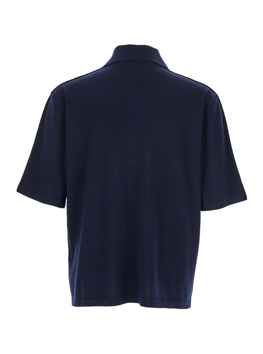 Bottega Veneta Polo Shirts? Bottega Veneta Men Blue Polo Shirt With Classic Collar And Front Button Closure In Wool Man Premium Everyday Polo Shirt