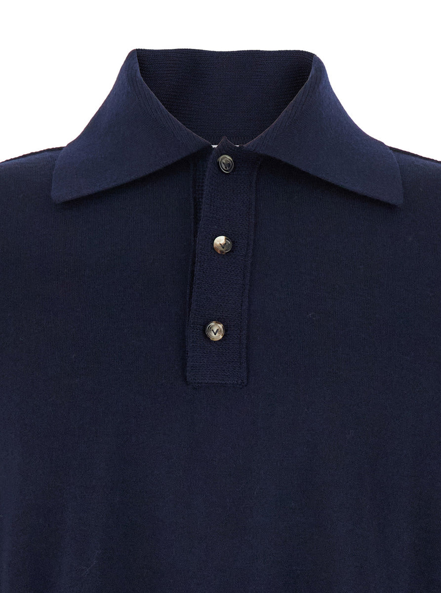 Bottega Veneta Polo Shirts? Bottega Veneta Men Blue Polo Shirt With Classic Collar And Front Button Closure In Wool Man Premium Everyday Polo Shirt
