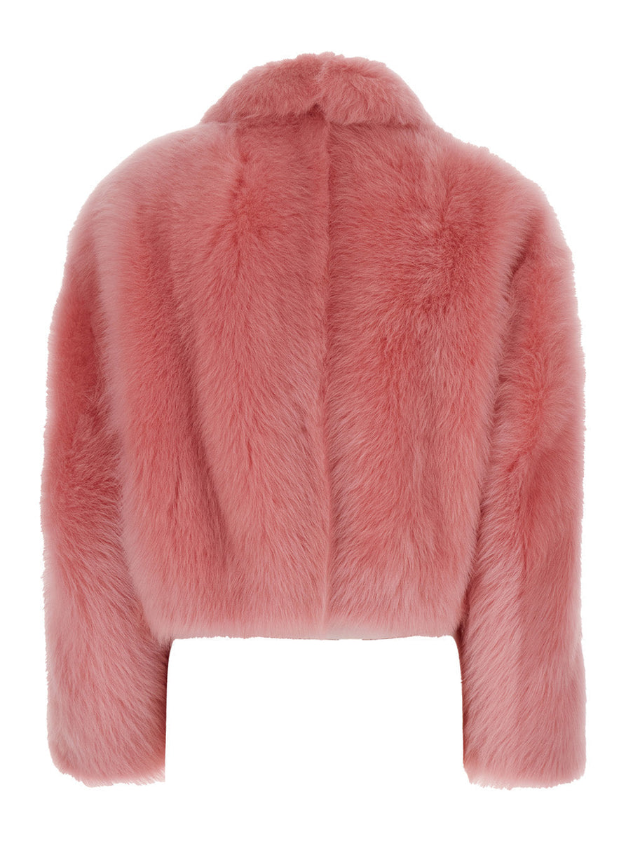 Bottega Veneta Jackets? Bottega Veneta Women 'Toscana' Pink Cropped Shearling Coat With Classic Collar And Front Concealed Closure In Fur Woman Premium Casual Designer Jacket