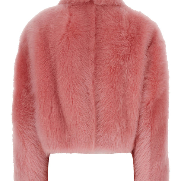 Bottega Veneta Jackets? Bottega Veneta Women 'Toscana' Pink Cropped Shearling Coat With Classic Collar And Front Concealed Closure In Fur Woman Premium Casual Designer Jacket