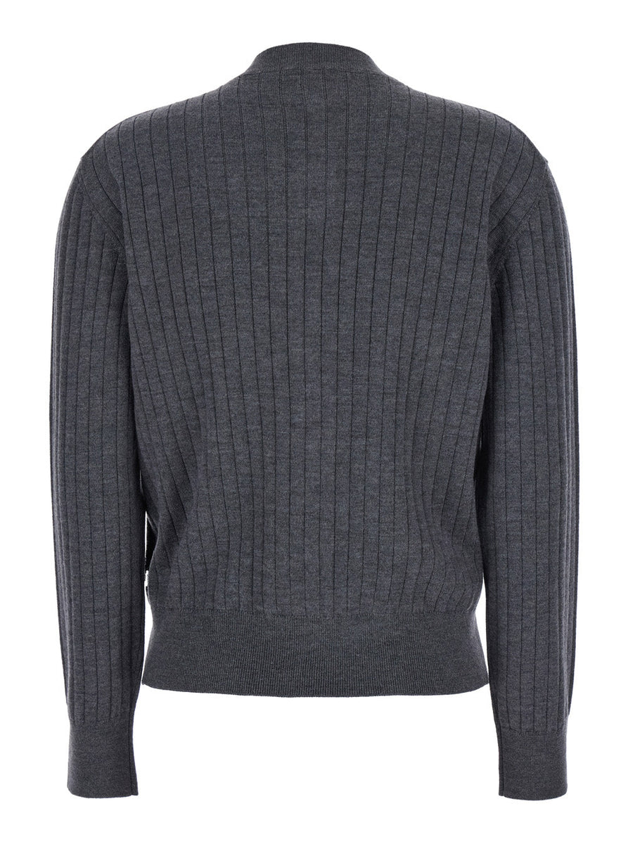Bottega Veneta Sweaters? Bottega Veneta Women Grey Crewneck Cardigan With Knot Buttons Closure And Ribbed Knit In Wool Woman Premium Casual Designer Knitwear