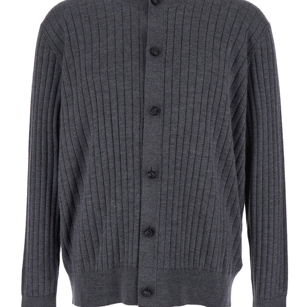 Bottega Veneta Sweaters? Bottega Veneta Men Grey Crewneck Cardigan With Front Button Closure And Ribbed Knit In Wool Man Luxury Designer Knit Sweater