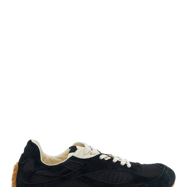 Bottega Veneta Shoes Bottega Veneta Men 'Orbit' Black Low Top Sneakers With Logo Patch On The Tongue In Suede And Tech Fabric Man Luxury Lifestyle Designer Footwear
