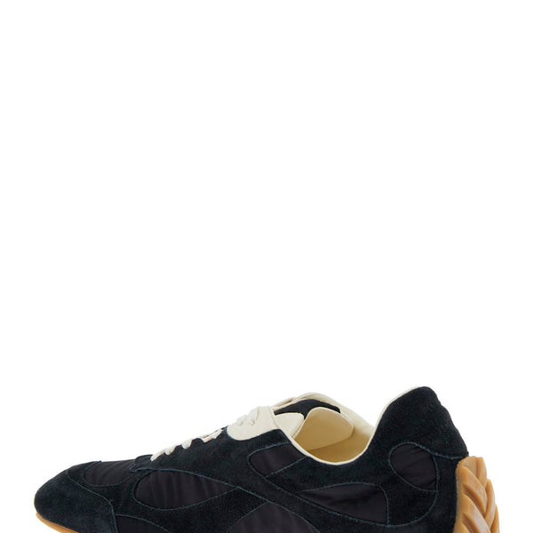 Bottega Veneta Shoes Bottega Veneta Men 'Orbit' Black Low Top Sneakers With Logo Patch On The Tongue In Suede And Tech Fabric Man Luxury Lifestyle Designer Footwear