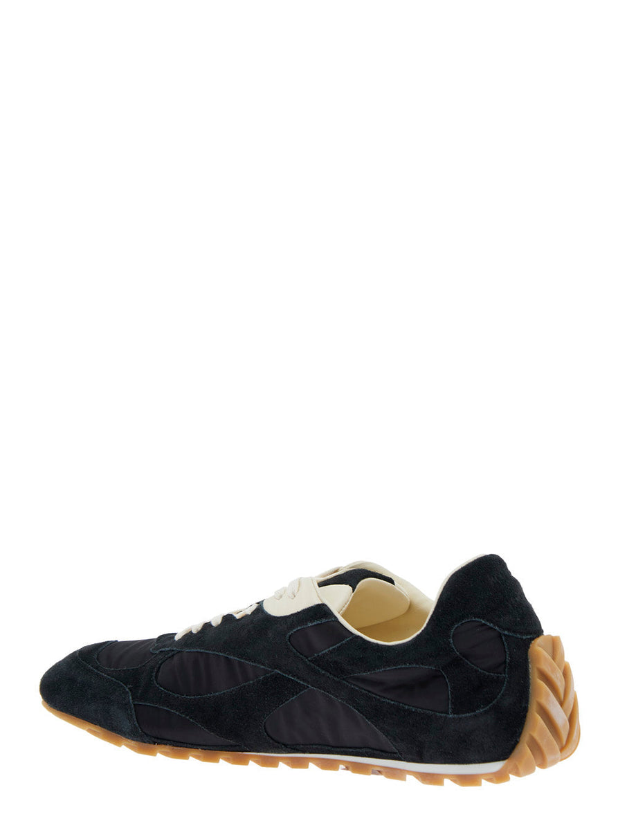 Bottega Veneta Shoes - Bottega Veneta Men 'Orbit' Black Low Top Sneakers With Logo Patch On The Tongue In Suede And Tech Fabric Man Comfortable Everyday Designer Shoes