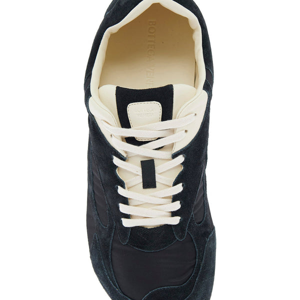 Bottega Veneta Shoes Bottega Veneta Men 'Orbit' Black Low Top Sneakers With Logo Patch On The Tongue In Suede And Tech Fabric Man Luxury Lifestyle Designer Footwear