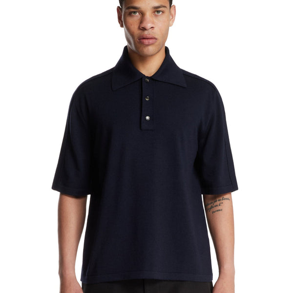 Bottega Veneta Polo Shirts? Bottega Veneta Men Blue Polo Shirt With Classic Collar And Front Button Closure In Wool Man Premium Everyday Polo Shirt
