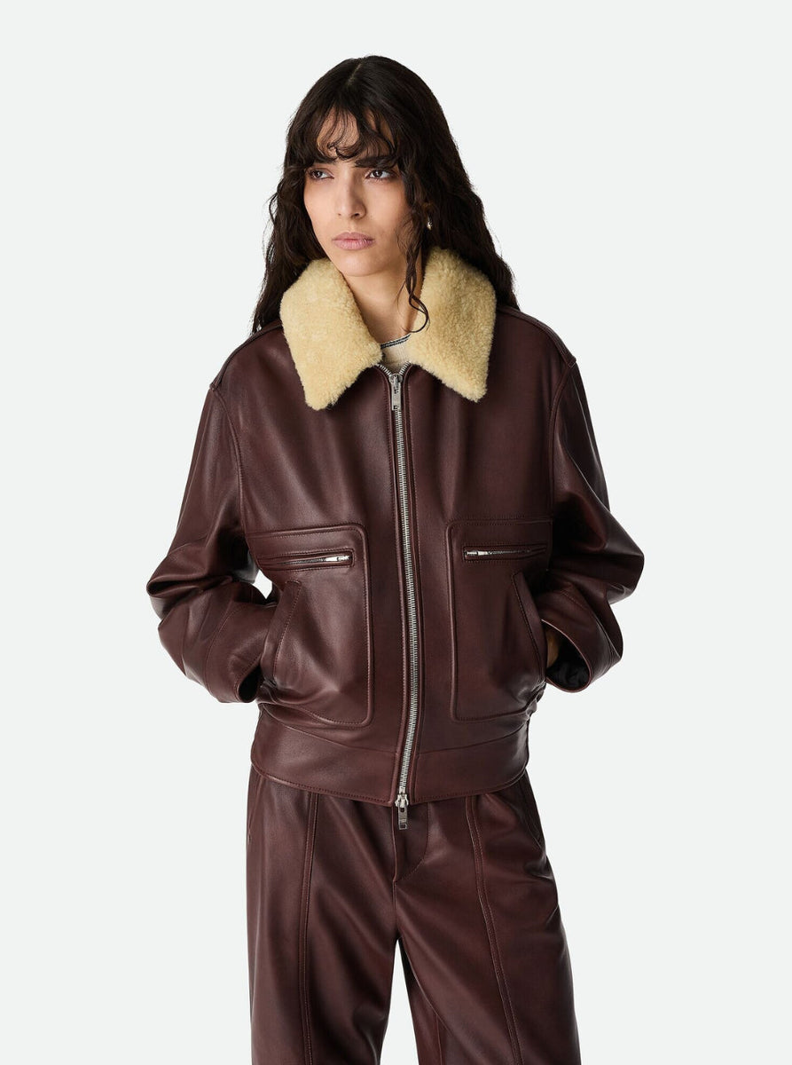 Bottega Veneta Jackets? Bottega Veneta Women Brown Shearling Coat With Removable Fur Collar And Front Zip Closure In Leather Woman Luxury Designer Outerwear Jacket