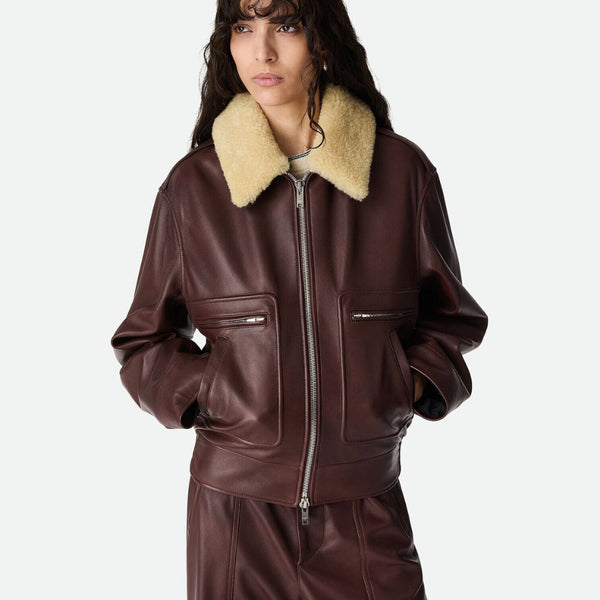 Bottega Veneta Jackets? Bottega Veneta Women Brown Shearling Coat With Removable Fur Collar And Front Zip Closure In Leather Woman Luxury Designer Outerwear Jacket