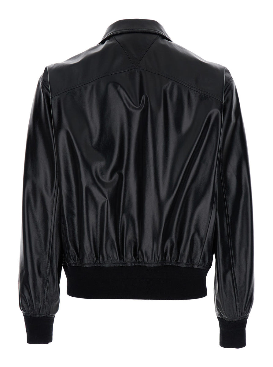 Bottega Veneta Jackets? Bottega Veneta Men Black Bomber Jacket With Two Front Welt Pockets In Leather Man Luxury Designer Outerwear Jacket