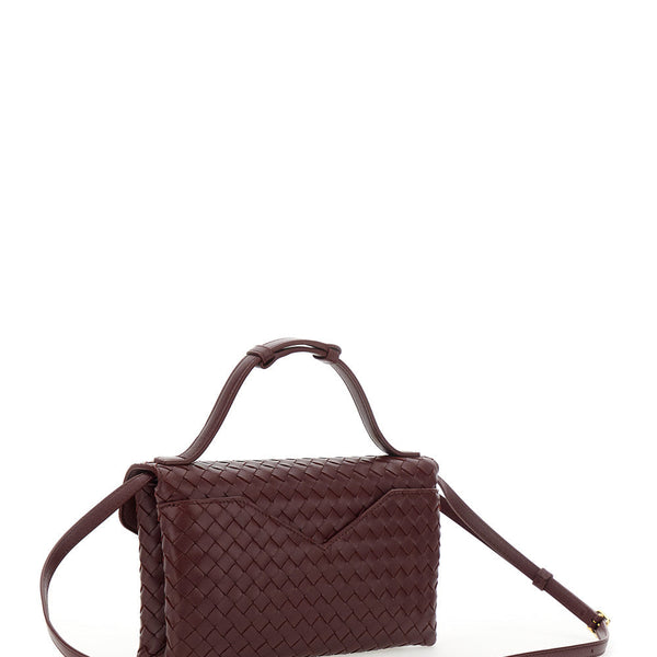 Bottega Veneta Bags? Bottega Veneta Women 'Knot Lock' Bordeaux Crossbody Bag With Intreccio Motif And Metal Knot Closure In Leather Woman Premium Designer Shoulder Bag