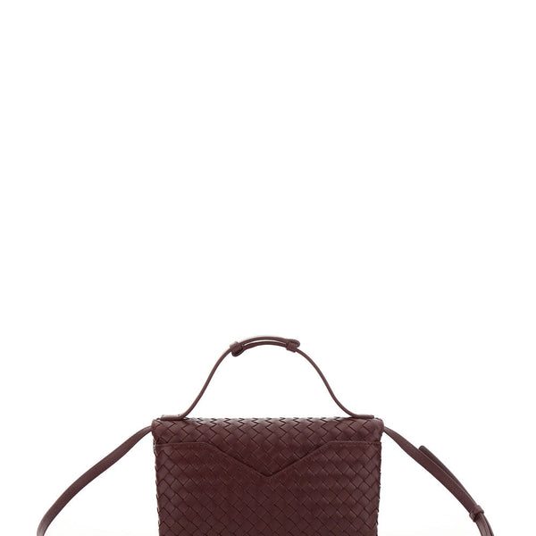 Bottega Veneta Bags? Bottega Veneta Women 'Knot Lock' Bordeaux Crossbody Bag With Intreccio Motif And Metal Knot Closure In Leather Woman Premium Designer Shoulder Bag