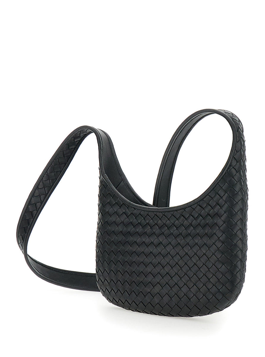 Bottega Veneta Bags? Bottega Veneta Men 'Veneto' Black Shoulder Bag With Fixed Shoulder Strap And All-Over Intrecciato Motif In Leather Man Premium Designer Shoulder Bag