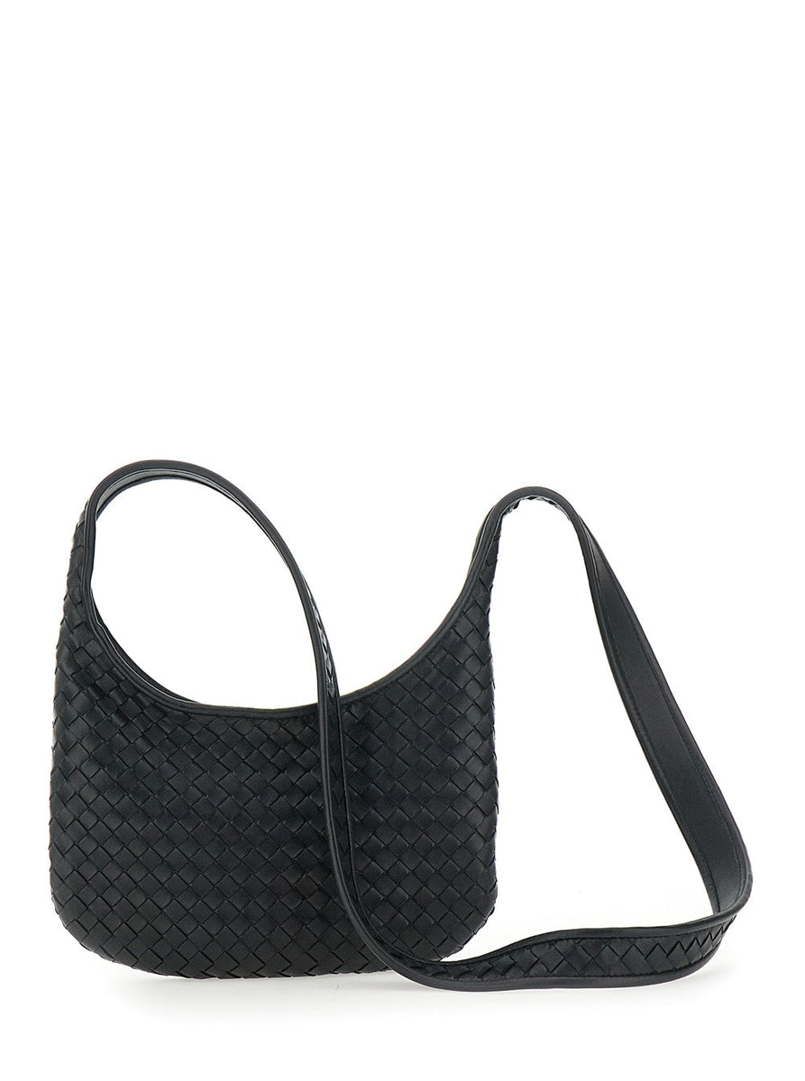 Bottega Veneta Bags? Bottega Veneta Men 'Veneto' Black Shoulder Bag With Fixed Shoulder Strap And All-Over Intrecciato Motif In Leather Man Premium Designer Shoulder Bag