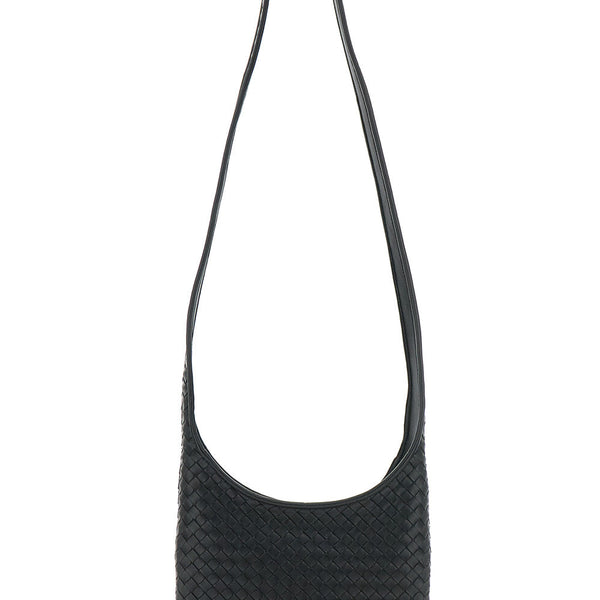 Bottega Veneta Bags? Bottega Veneta Men 'Veneto' Black Shoulder Bag With Fixed Shoulder Strap And All-Over Intrecciato Motif In Leather Man Premium Designer Shoulder Bag