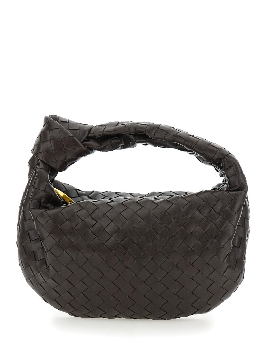 Bottega Veneta Bags? Bottega Veneta Women 'Jodie' Brown Small Shoulder Bag With Knot Detail And Intrecciato Motif In Leather Woman Luxury Designer Leather Handbag