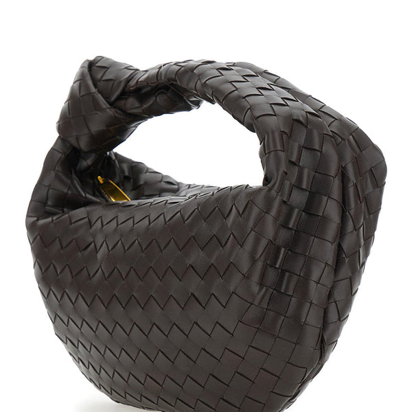 Bottega Veneta Bags? Bottega Veneta Women 'Jodie' Brown Small Shoulder Bag With Knot Detail And Intrecciato Motif In Leather Woman Luxury Designer Leather Handbag