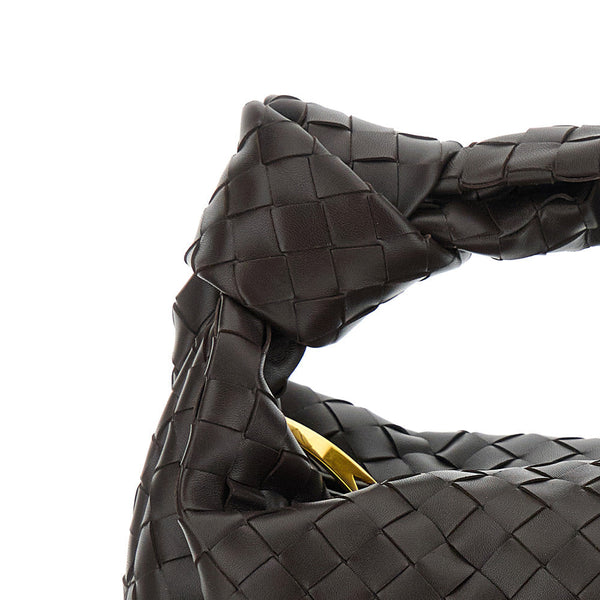 Bottega Veneta Bags? Bottega Veneta Women 'Jodie' Brown Small Shoulder Bag With Knot Detail And Intrecciato Motif In Leather Woman Luxury Designer Leather Handbag