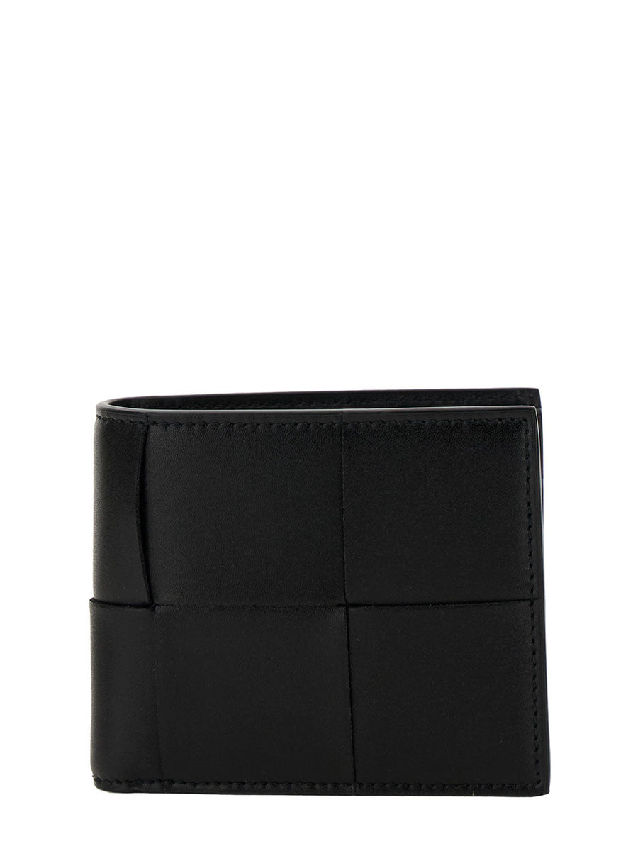 Bottega Veneta Wallets? Bottega Veneta Men 'Cassette' Black Bi-Fold Wallet With Intreccio Motif In Leather Man Compact Luxury Card Wallet