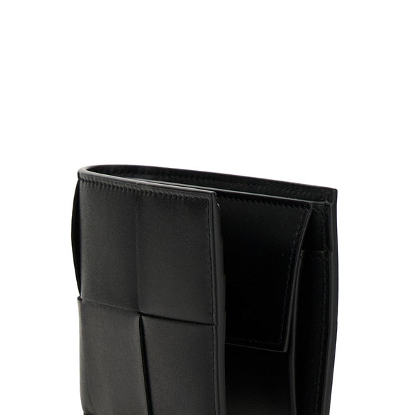 Bottega Veneta Wallets? Bottega Veneta Men 'Cassette' Black Bi-Fold Wallet With Intreccio Motif In Leather Man Compact Luxury Card Wallet