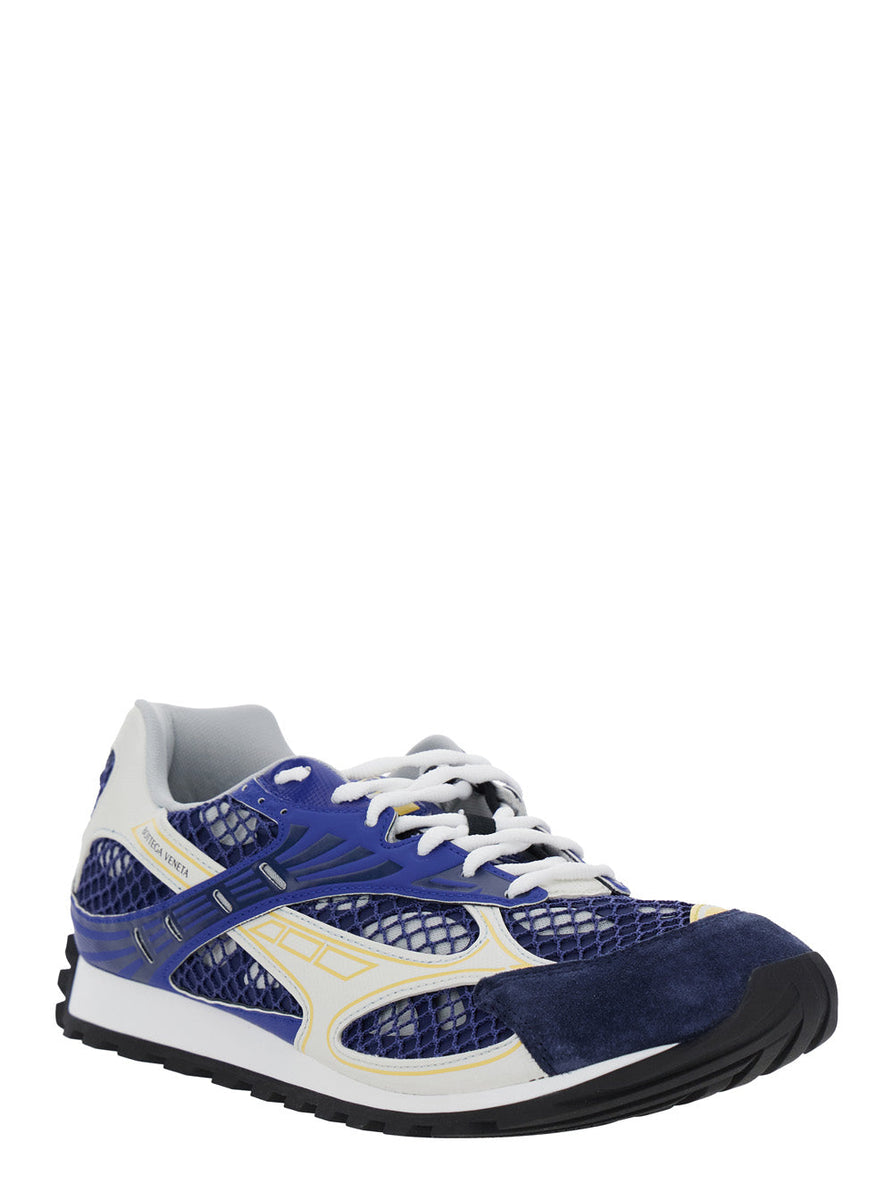 Bottega Veneta Shoes - Bottega Veneta Men 'Orbit' Blue Sneakers With Logo Lettering Print In Lightweight Techno Mesh Man Premium Designer Casual Shoes